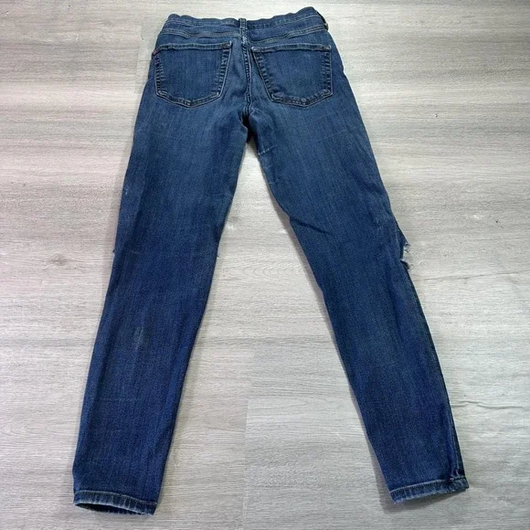 Free People Skinny Jeans Womens 24 Blue Dark Wash Ripped Knees Stretch Denim - Picture 2 of 15